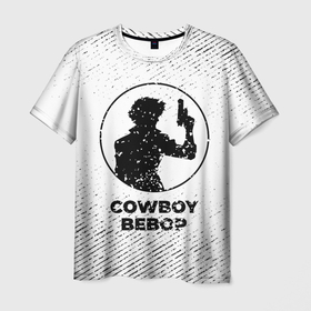 Мужская футболка 3D с принтом Cowboy Bebop с потертостями на светлом фоне в Петрозаводске, 100% полиэфир | прямой крой, круглый вырез горловины, длина до линии бедер | 
