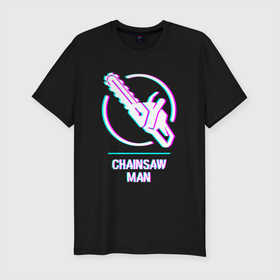 Мужская футболка хлопок Slim с принтом Символ Chainsaw Man в стиле glitch в Екатеринбурге, 92% хлопок, 8% лайкра | приталенный силуэт, круглый вырез ворота, длина до линии бедра, короткий рукав | 