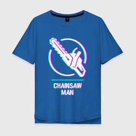 Мужская футболка хлопок Oversize с принтом Символ Chainsaw Man в стиле glitch в Екатеринбурге, 100% хлопок | свободный крой, круглый ворот, “спинка” длиннее передней части | Тематика изображения на принте: 