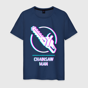 Мужская футболка хлопок с принтом Символ Chainsaw Man в стиле glitch в Екатеринбурге, 100% хлопок | прямой крой, круглый вырез горловины, длина до линии бедер, слегка спущенное плечо. | Тематика изображения на принте: 