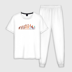 Мужская пижама хлопок с принтом Эволюция программиста (programmer evolution) в Кировске, 100% хлопок | брюки и футболка прямого кроя, без карманов, на брюках мягкая резинка на поясе и по низу штанин
 | 