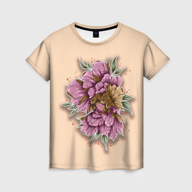 Женская футболка 3D с принтом сапфировый пион в Кировске, 100% полиэфир ( синтетическое хлопкоподобное полотно) | прямой крой, круглый вырез горловины, длина до линии бедер | 