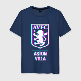 Мужская футболка хлопок с принтом Aston Villa FC в стиле glitch в Екатеринбурге, 100% хлопок | прямой крой, круглый вырез горловины, длина до линии бедер, слегка спущенное плечо. | Тематика изображения на принте: 
