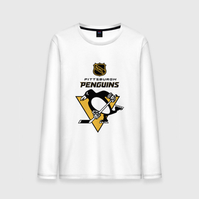 Мужской лонгслив хлопок с принтом Питтсбург Пингвинз НХЛ логотип , 100% хлопок |  | 