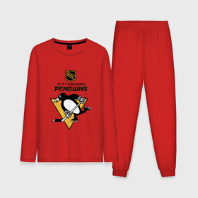 Мужская пижама с лонгсливом хлопок с принтом Питтсбург Пингвинз НХЛ логотип в Санкт-Петербурге,  |  | Тематика изображения на принте: 