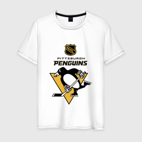 Мужская футболка хлопок с принтом Питтсбург Пингвинз НХЛ логотип , 100% хлопок | прямой крой, круглый вырез горловины, длина до линии бедер, слегка спущенное плечо. | 