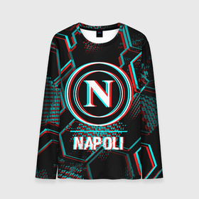 Мужской лонгслив 3D с принтом Napoli FC в стиле glitch на темном фоне в Петрозаводске, 100% полиэстер | длинные рукава, круглый вырез горловины, полуприлегающий силуэт | 