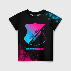 Детская футболка 3D с принтом Hoffenheim   neon gradient в Санкт-Петербурге, 100% гипоаллергенный полиэфир | прямой крой, круглый вырез горловины, длина до линии бедер, чуть спущенное плечо, ткань немного тянется | 