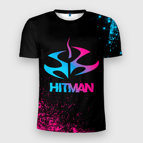 Мужская футболка 3D Slim с принтом Hitman   neon gradient в Екатеринбурге, 100% полиэстер с улучшенными характеристиками | приталенный силуэт, круглая горловина, широкие плечи, сужается к линии бедра | Тематика изображения на принте: 