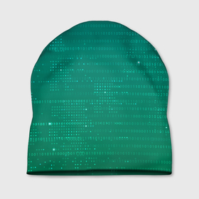 Шапка 3D с принтом Двоичный код на зеленом фоне в Курске, 100% полиэстер | универсальный размер, печать по всей поверхности изделия | Тематика изображения на принте: 