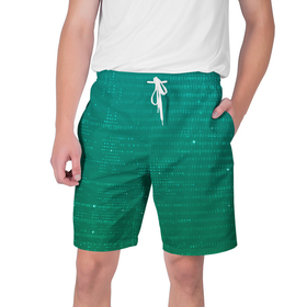 Мужские шорты 3D с принтом Двоичный код на зеленом фоне в Екатеринбурге,  полиэстер 100% | прямой крой, два кармана без застежек по бокам. Мягкая трикотажная резинка на поясе, внутри которой широкие завязки. Длина чуть выше колен | 