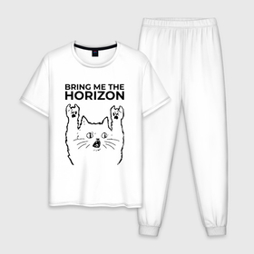Мужская пижама хлопок с принтом Bring Me the Horizon   rock cat в Курске, 100% хлопок | брюки и футболка прямого кроя, без карманов, на брюках мягкая резинка на поясе и по низу штанин
 | 
