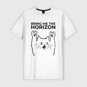 Мужская футболка хлопок Slim с принтом Bring Me the Horizon   rock cat в Новосибирске, 92% хлопок, 8% лайкра | приталенный силуэт, круглый вырез ворота, длина до линии бедра, короткий рукав | Тематика изображения на принте: 