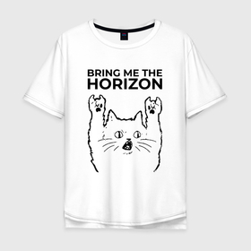 Мужская футболка хлопок Oversize с принтом Bring Me the Horizon   rock cat в Новосибирске, 100% хлопок | свободный крой, круглый ворот, “спинка” длиннее передней части | Тематика изображения на принте: 