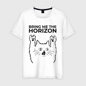Мужская футболка хлопок с принтом Bring Me the Horizon   rock cat в Новосибирске, 100% хлопок | прямой крой, круглый вырез горловины, длина до линии бедер, слегка спущенное плечо. | 