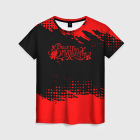 Женская футболка 3D с принтом Bullet For My Valentine красная абстракция , 100% полиэфир ( синтетическое хлопкоподобное полотно) | прямой крой, круглый вырез горловины, длина до линии бедер | 