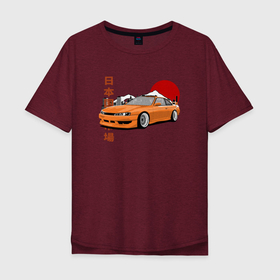 Мужская футболка хлопок Oversize с принтом Silvia s14 JDM Retro Car в Кировске, 100% хлопок | свободный крой, круглый ворот, “спинка” длиннее передней части | 