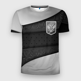 Мужская футболка 3D Slim с принтом Черно белый герб России в Белгороде, 100% полиэстер с улучшенными характеристиками | приталенный силуэт, круглая горловина, широкие плечи, сужается к линии бедра | 