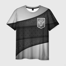 Мужская футболка 3D с принтом Черно белый герб России в Белгороде, 100% полиэфир | прямой крой, круглый вырез горловины, длина до линии бедер | 
