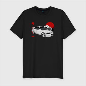 Мужская футболка хлопок Slim с принтом Mitsubishi Lancer Evolution VI JDM Car в Курске, 92% хлопок, 8% лайкра | приталенный силуэт, круглый вырез ворота, длина до линии бедра, короткий рукав | 