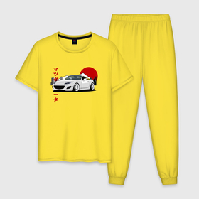 Мужская пижама хлопок с принтом Mazda MX 5 NC Miata NC JDM Design в Тюмени, 100% хлопок | брюки и футболка прямого кроя, без карманов, на брюках мягкая резинка на поясе и по низу штанин
 | Тематика изображения на принте: 