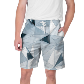 Мужские шорты 3D с принтом Множество треугольников   Абстрактная броня в Тюмени,  полиэстер 100% | прямой крой, два кармана без застежек по бокам. Мягкая трикотажная резинка на поясе, внутри которой широкие завязки. Длина чуть выше колен | 