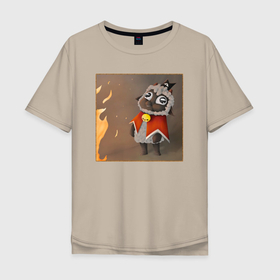 Мужская футболка хлопок Oversize с принтом Cult of the Lamb   Картина   Ягнёнок и огонь в Екатеринбурге, 100% хлопок | свободный крой, круглый ворот, “спинка” длиннее передней части | 