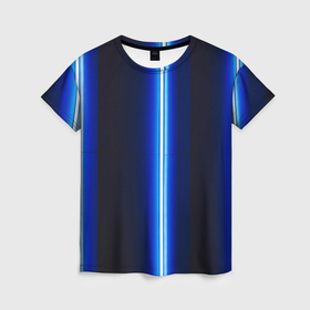 Женская футболка 3D с принтом Неоновое синее свечение , 100% полиэфир ( синтетическое хлопкоподобное полотно) | прямой крой, круглый вырез горловины, длина до линии бедер | 