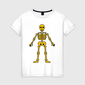 Женская футболка хлопок с принтом Жёлтый скелетик , 100% хлопок | прямой крой, круглый вырез горловины, длина до линии бедер, слегка спущенное плечо | 