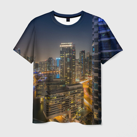 Мужская футболка 3D с принтом Ночной красочный город в Петрозаводске, 100% полиэфир | прямой крой, круглый вырез горловины, длина до линии бедер | 