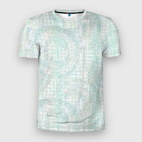 Мужская футболка 3D Slim с принтом Круги на клетчатом серо белом  фоне в Новосибирске, 100% полиэстер с улучшенными характеристиками | приталенный силуэт, круглая горловина, широкие плечи, сужается к линии бедра | 