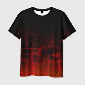 Мужская футболка 3D с принтом Черный однотонный и гранжевый красный в Белгороде, 100% полиэфир | прямой крой, круглый вырез горловины, длина до линии бедер | 