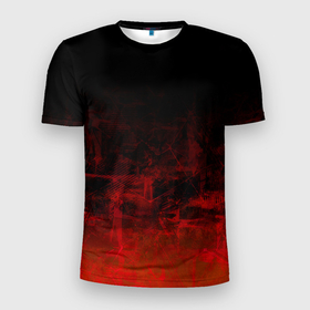 Мужская футболка 3D Slim с принтом Черный однотонный и гранжевый красный в Екатеринбурге, 100% полиэстер с улучшенными характеристиками | приталенный силуэт, круглая горловина, широкие плечи, сужается к линии бедра | 