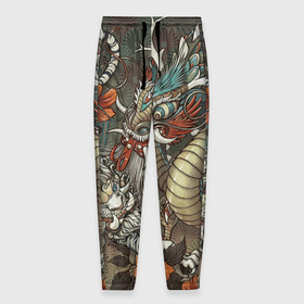 Мужские брюки 3D с принтом Тигр и дракон мифические в Курске, 100% полиэстер | манжеты по низу, эластичный пояс регулируется шнурком, по бокам два кармана без застежек, внутренняя часть кармана из мелкой сетки | Тематика изображения на принте: 