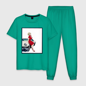 Мужская пижама хлопок с принтом Автоледи рисунок , 100% хлопок | брюки и футболка прямого кроя, без карманов, на брюках мягкая резинка на поясе и по низу штанин
 | 