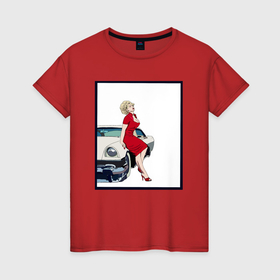 Женская футболка хлопок с принтом Автоледи рисунок в Екатеринбурге, 100% хлопок | прямой крой, круглый вырез горловины, длина до линии бедер, слегка спущенное плечо | 