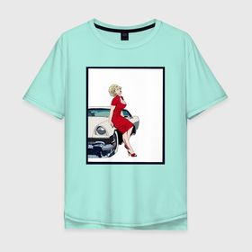 Мужская футболка хлопок Oversize с принтом Автоледи рисунок в Кировске, 100% хлопок | свободный крой, круглый ворот, “спинка” длиннее передней части | 