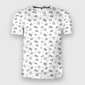 Мужская футболка 3D Slim с принтом 90s pattern on white в Курске, 100% полиэстер с улучшенными характеристиками | приталенный силуэт, круглая горловина, широкие плечи, сужается к линии бедра | 