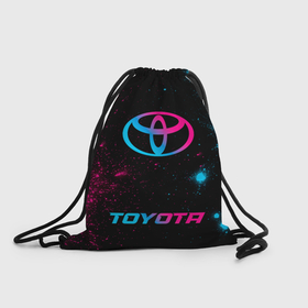 Рюкзак-мешок 3D с принтом Toyota   neon gradient: символ, надпись в Петрозаводске, 100% полиэстер | плотность ткани — 200 г/м2, размер — 35 х 45 см; лямки — толстые шнурки, застежка на шнуровке, без карманов и подкладки | 