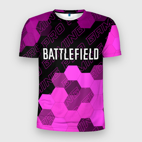Мужская футболка 3D Slim с принтом Battlefield pro gaming: символ сверху в Екатеринбурге, 100% полиэстер с улучшенными характеристиками | приталенный силуэт, круглая горловина, широкие плечи, сужается к линии бедра | 