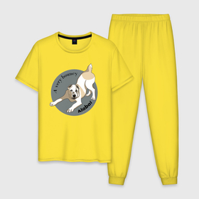 Мужская пижама хлопок с принтом Алабай прыгучий пёс в Екатеринбурге, 100% хлопок | брюки и футболка прямого кроя, без карманов, на брюках мягкая резинка на поясе и по низу штанин
 | 