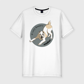 Мужская футболка хлопок Slim с принтом Алабай прыгучий пёс в Санкт-Петербурге, 92% хлопок, 8% лайкра | приталенный силуэт, круглый вырез ворота, длина до линии бедра, короткий рукав | Тематика изображения на принте: 