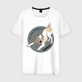 Мужская футболка хлопок с принтом Алабай прыгучий пёс в Екатеринбурге, 100% хлопок | прямой крой, круглый вырез горловины, длина до линии бедер, слегка спущенное плечо. | 