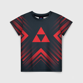 Детская футболка 3D с принтом Красный символ Zelda на темном фоне со стрелками в Белгороде, 100% гипоаллергенный полиэфир | прямой крой, круглый вырез горловины, длина до линии бедер, чуть спущенное плечо, ткань немного тянется | 