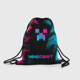 Рюкзак-мешок 3D с принтом Minecraft   neon gradient: символ, надпись , 100% полиэстер | плотность ткани — 200 г/м2, размер — 35 х 45 см; лямки — толстые шнурки, застежка на шнуровке, без карманов и подкладки | Тематика изображения на принте: 