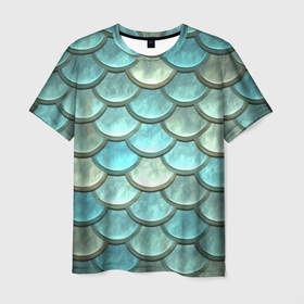 Мужская футболка 3D с принтом Рыбья чешуя в Кировске, 100% полиэфир | прямой крой, круглый вырез горловины, длина до линии бедер | 