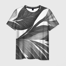 Мужская футболка 3D с принтом Чёрно белый тропический вайб в Белгороде, 100% полиэфир | прямой крой, круглый вырез горловины, длина до линии бедер | Тематика изображения на принте: 