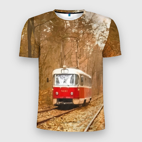 Мужская футболка 3D Slim с принтом Одинокий трамвай   Россия в Санкт-Петербурге, 100% полиэстер с улучшенными характеристиками | приталенный силуэт, круглая горловина, широкие плечи, сужается к линии бедра | 