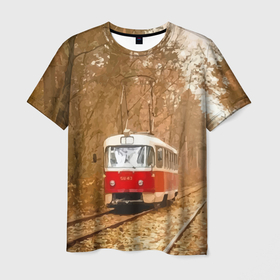 Мужская футболка 3D с принтом Одинокий трамвай   Россия в Тюмени, 100% полиэфир | прямой крой, круглый вырез горловины, длина до линии бедер | Тематика изображения на принте: 