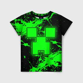 Детская футболка 3D с принтом Minecraft neon green , 100% гипоаллергенный полиэфир | прямой крой, круглый вырез горловины, длина до линии бедер, чуть спущенное плечо, ткань немного тянется | 